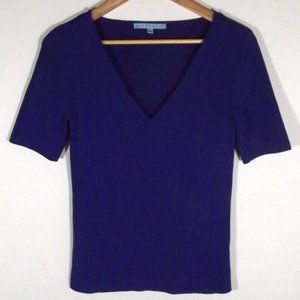 Navy Blue V-Neck Ribbed Top Size S